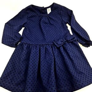 Carter's Baby Dress Size 18m Girls Navy Black Polk Dot Bow Long Sleeve